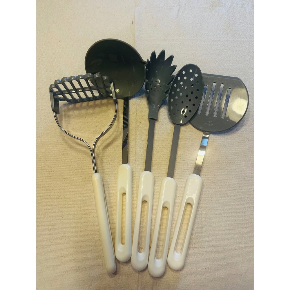 Vintage Bonny USA Kitchen Utensil Set 5pc Blue White Nylon MCM Retro